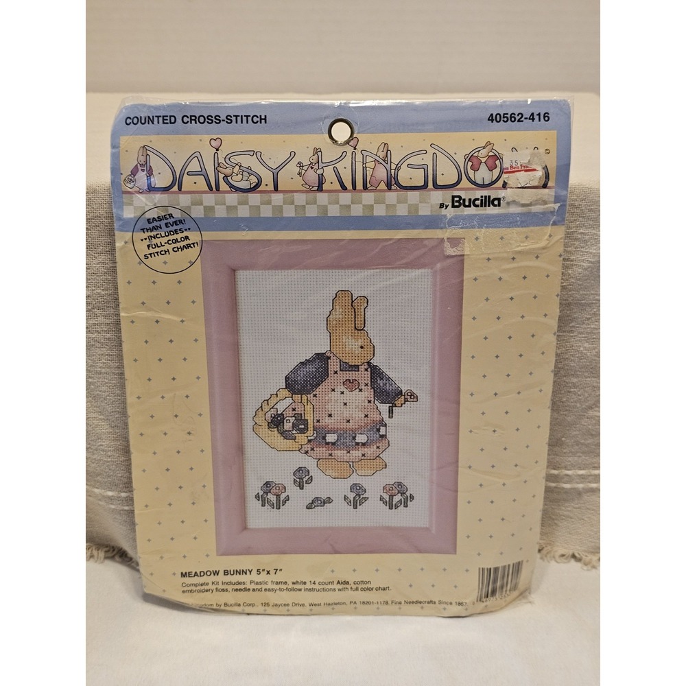 Vintage Daisy Kingdom Bucilla Easter Meadow Bunny Stitch Framed NIP